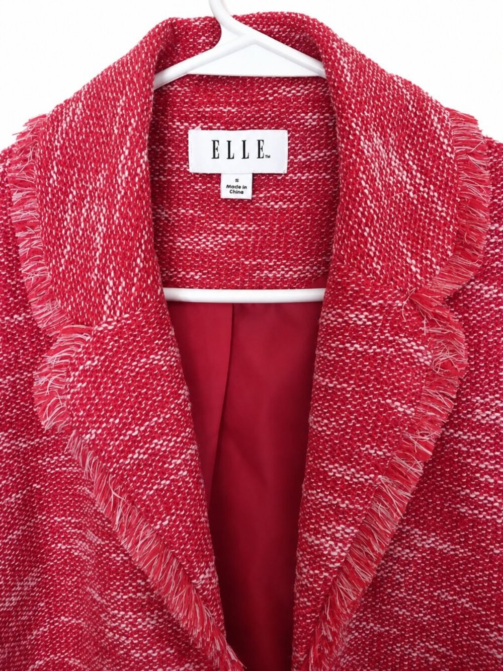 ELLE Pink/Red Tweed Blazer Jacket – Academic Chic Preppy Statement Piece - Picture 3 of 4